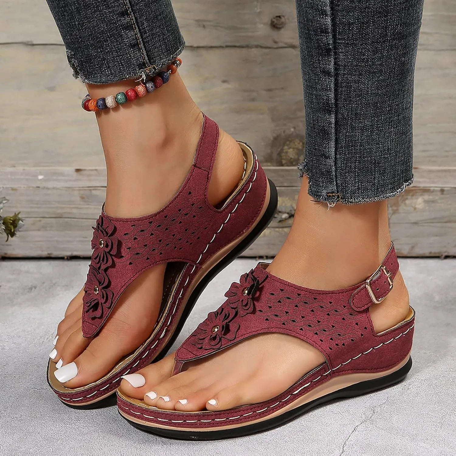 Orthopedic Sandals for Women Arch Support Flip Flops Beach Non Slip Wedge Shoes Closed Toe Arch Support Sandal Womens Wedge Shoes Orthtic Comfortable Sandalias De Mujer OrtopéDicas