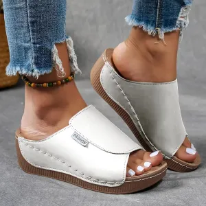 Orthopedic Sandals for Women Comfortable Arch Support Slides Women's Sandal Breathable Summer Orthotic Leather Platform Wedge Slip on
