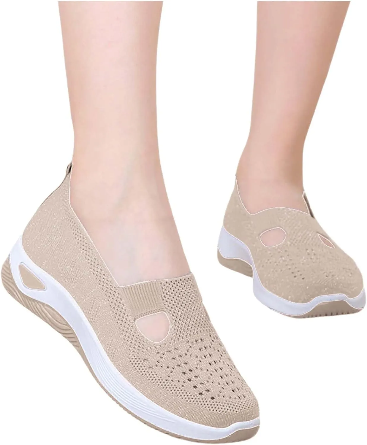 Orthowalk Shoes for Women Orthopedic Arch Support Woven Mesh Breathable Soft Sneakers Slip On Wide Diabetic Footwear