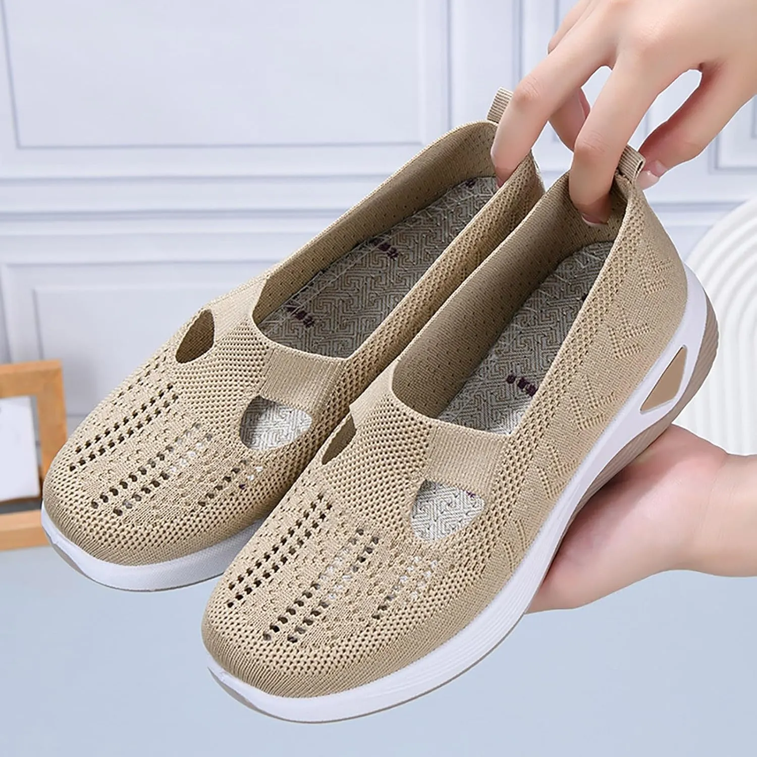 Orthowalk Shoes for Women Orthopedic Arch Support Woven Mesh Breathable Soft Sneakers Slip On Wide Diabetic Footwear