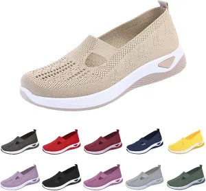 Orthowalk Shoes for Women Orthopedic Arch Support Woven Mesh Breathable Soft Sneakers Slip On Wide Diabetic Footwear