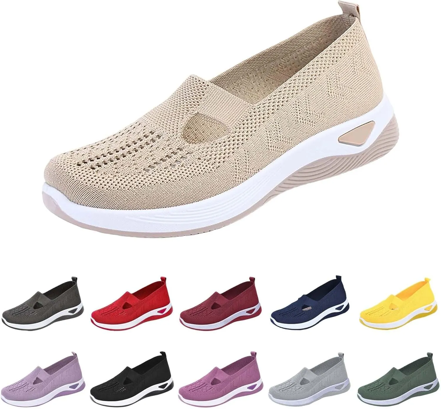 Orthowalk Shoes for Women Orthopedic Arch Support Woven Mesh Breathable Soft Sneakers Slip On Wide Diabetic Footwear