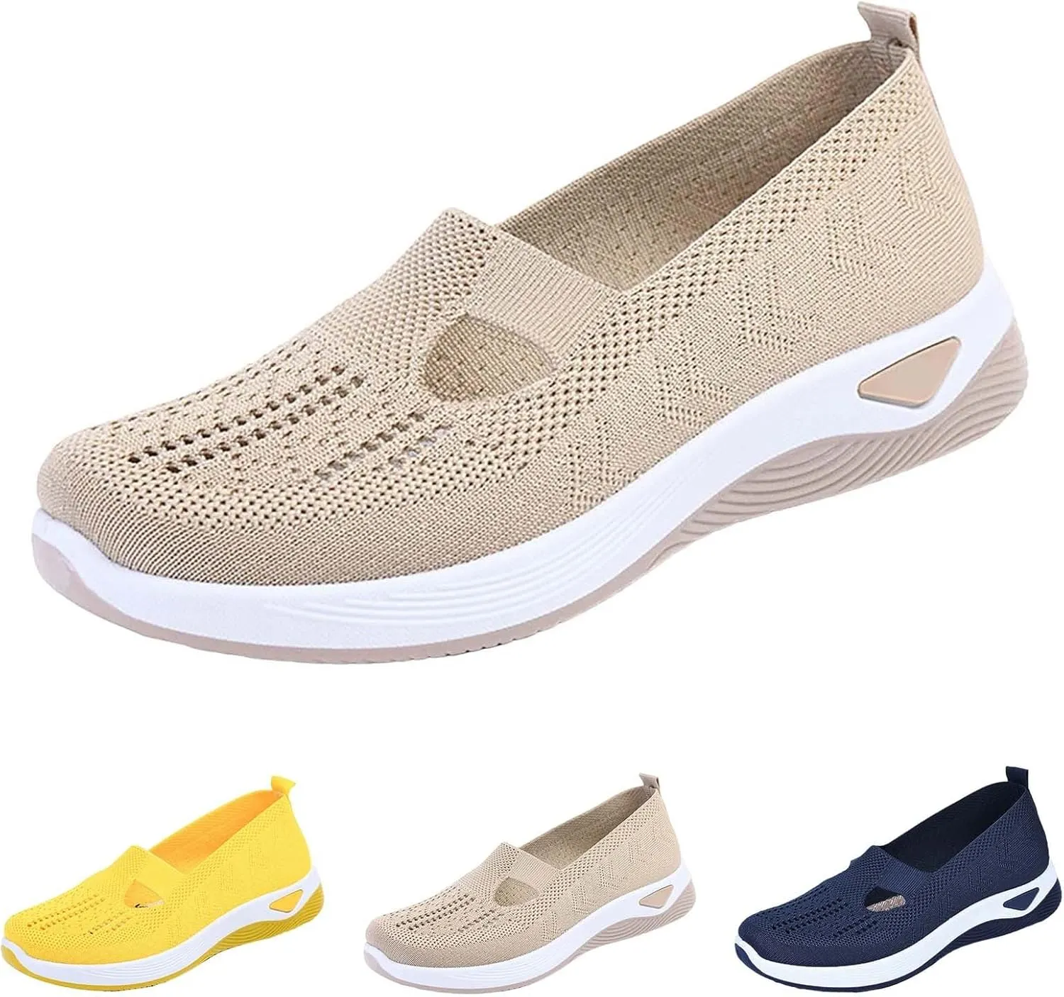 Orthowalk Shoes for Women Orthopedic Arch Support Woven Mesh Breathable Soft Sneakers Slip On Wide Diabetic Footwear