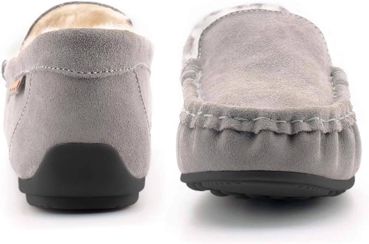 Parfeying Women's Sheepskin Moccasin Slippers Cow Suede Memory Foam Driving Style Loafers