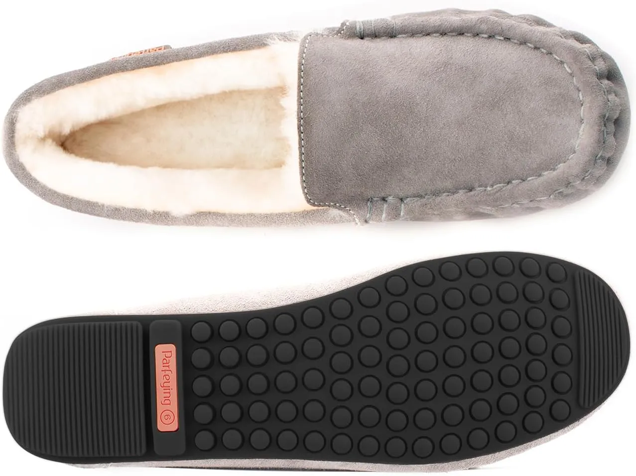 Parfeying Women's Sheepskin Moccasin Slippers Cow Suede Memory Foam Driving Style Loafers