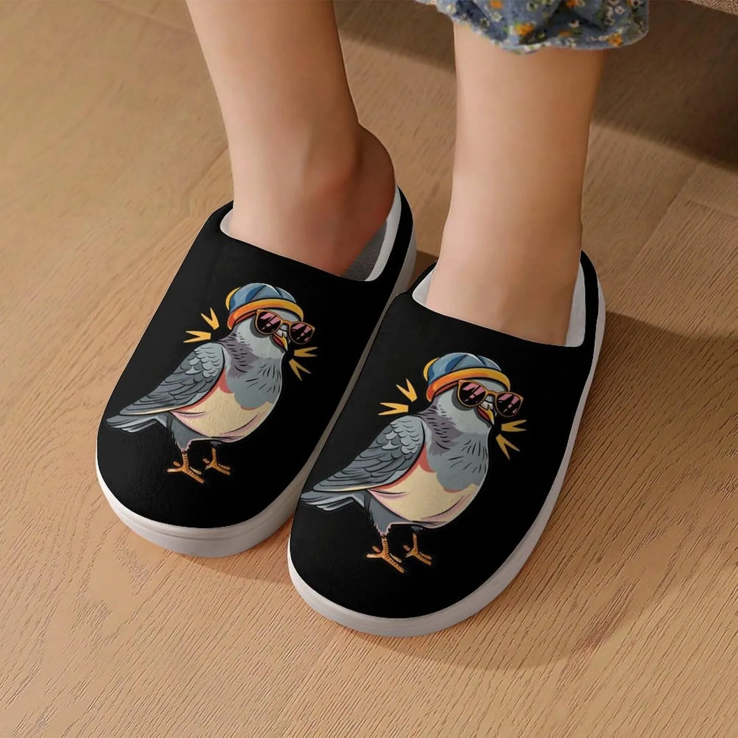 Pigeon with Eyeglasses Kids Toddler Cotton Slippers Slip-on House Shoes for Bedroom Indoor Outdoor