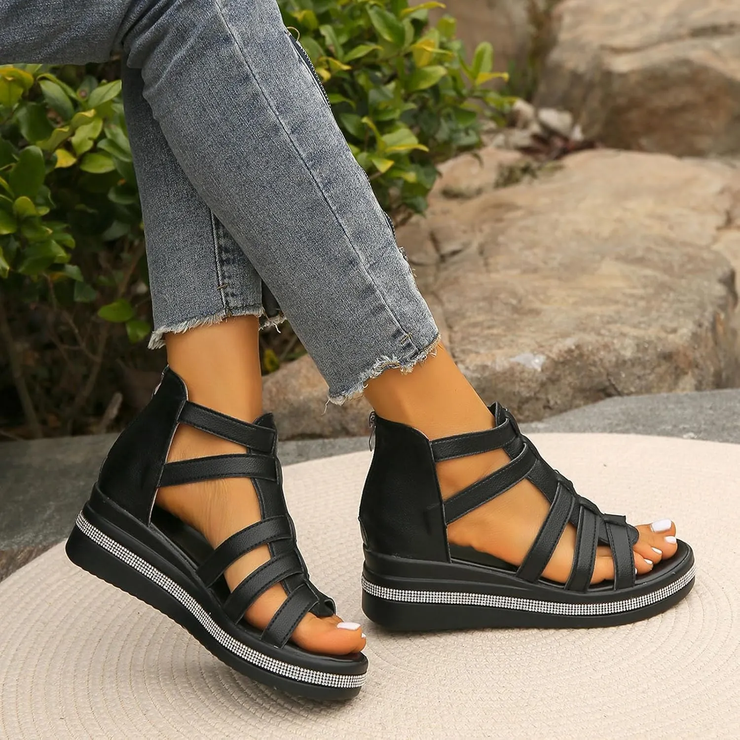 Platform Sandals Women Many Band Open Toe Ankle Strap Fashion Slide Sandal Close Toed Sandals Women