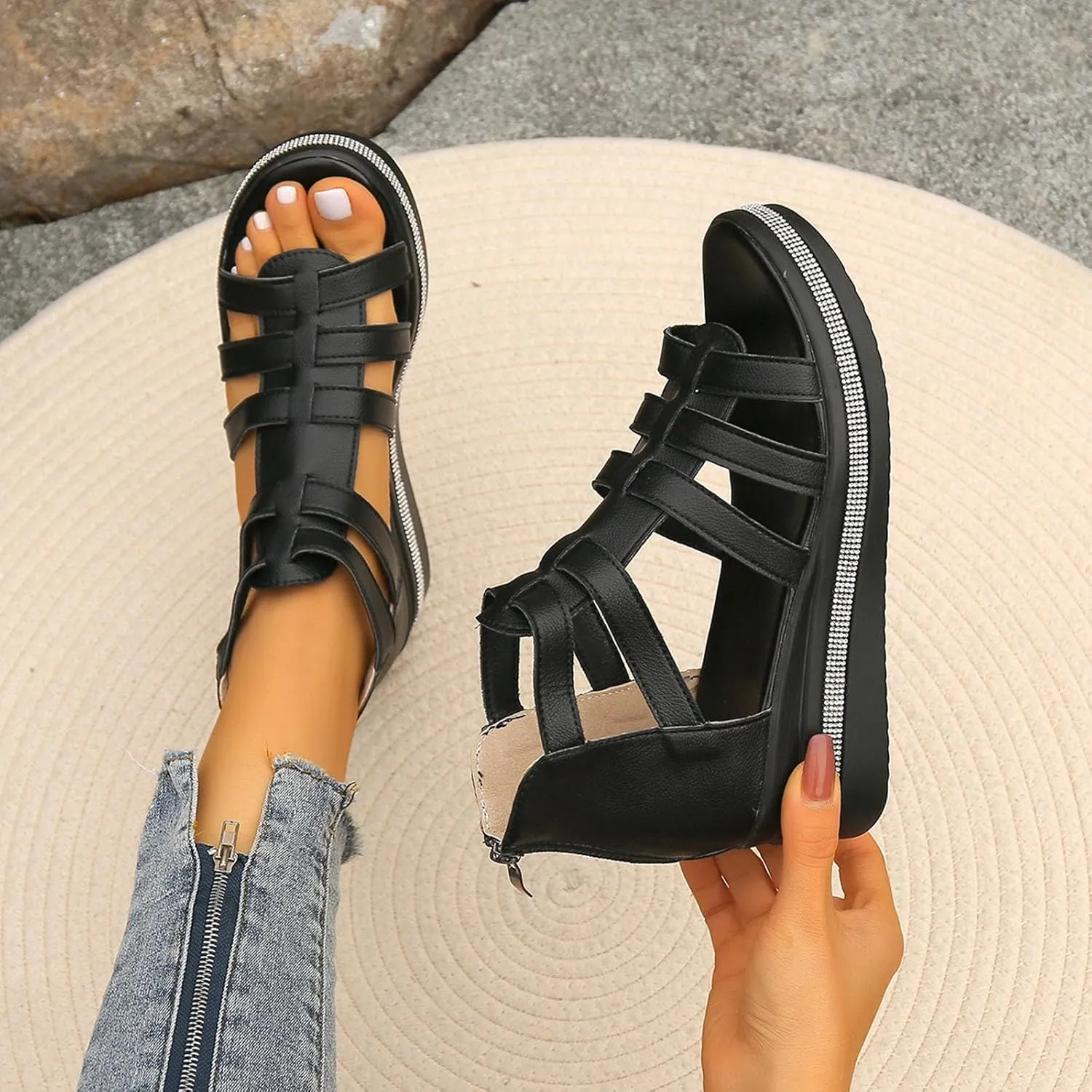 Platform Sandals Women Many Band Open Toe Ankle Strap Fashion Slide Sandal Close Toed Sandals Women