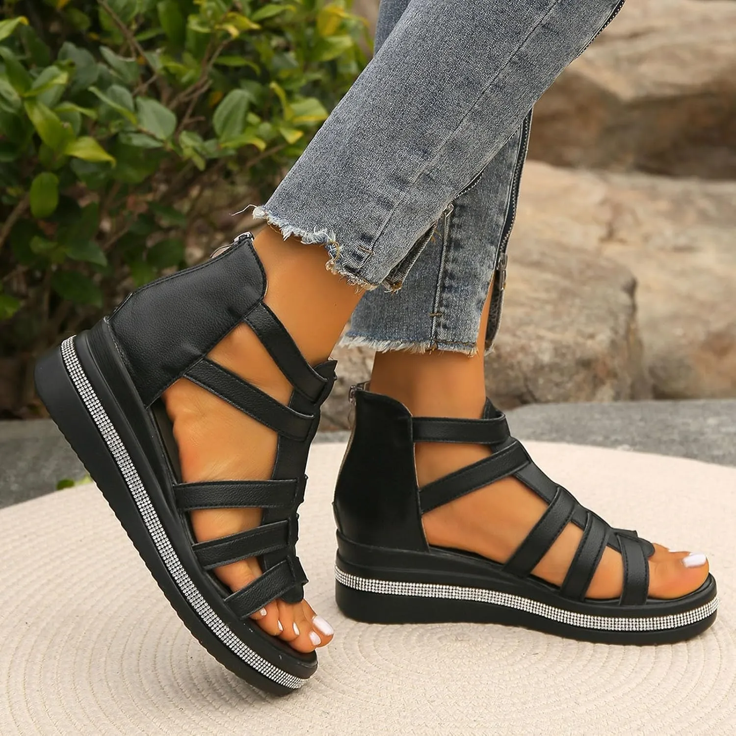 Platform Sandals Women Many Band Open Toe Ankle Strap Fashion Slide Sandal Close Toed Sandals Women