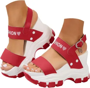 Platform Sandals Women Open Toe Two Bands Lug sole Fashion Block Heel Sandals Adjustable Ankle Strap Women Hiking Shoes Dressy