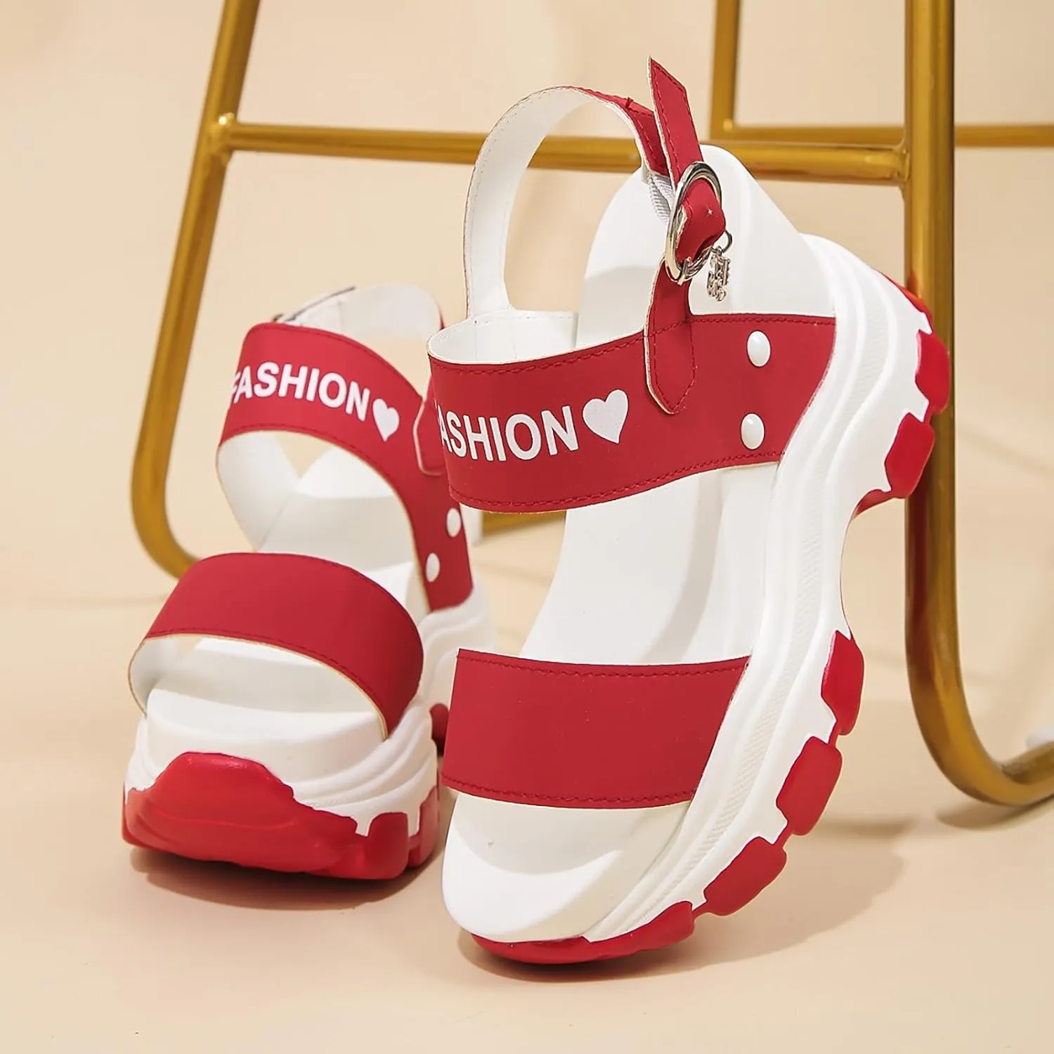 Platform Sandals Women Open Toe Two Bands Lug sole Fashion Block Heel Sandals Adjustable Ankle Strap Women Hiking Shoes Dressy