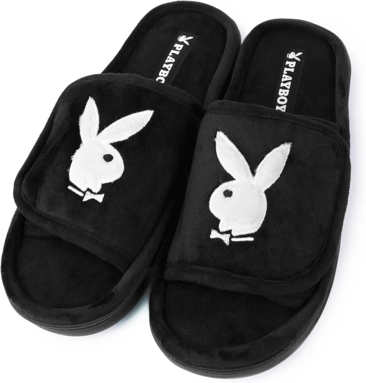 PLAYBOY Unisex-Adult Adjustable Cozy Plush Velour Memory Foam Indoor Outdoor Soled Slipper in Sizes S-XL