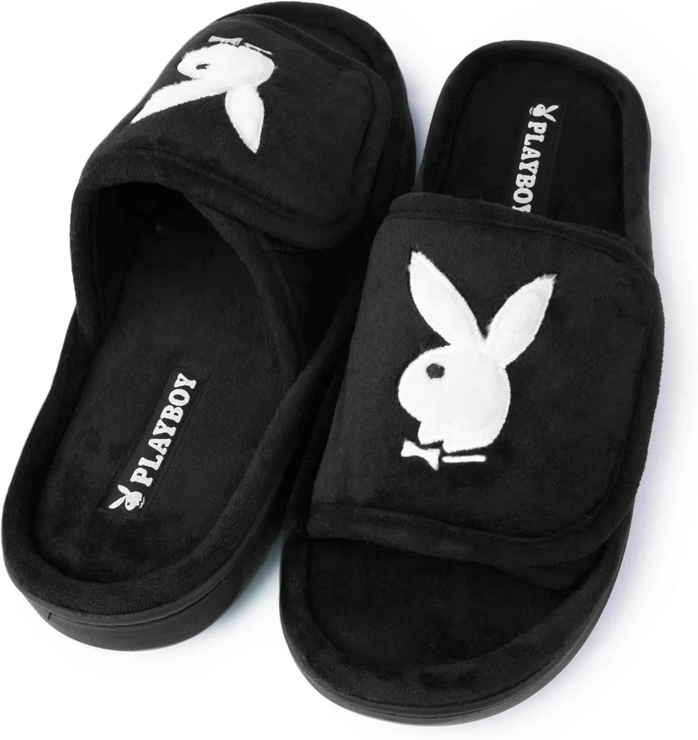 PLAYBOY Unisex-Adult Adjustable Cozy Plush Velour Memory Foam Indoor Outdoor Soled Slipper in Sizes S-XL