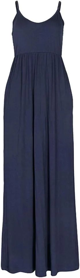 PRIMODA Women's Summer Casual Sleeveless V Neck Adjustable Spaghetti Strap Maxi Long Dress