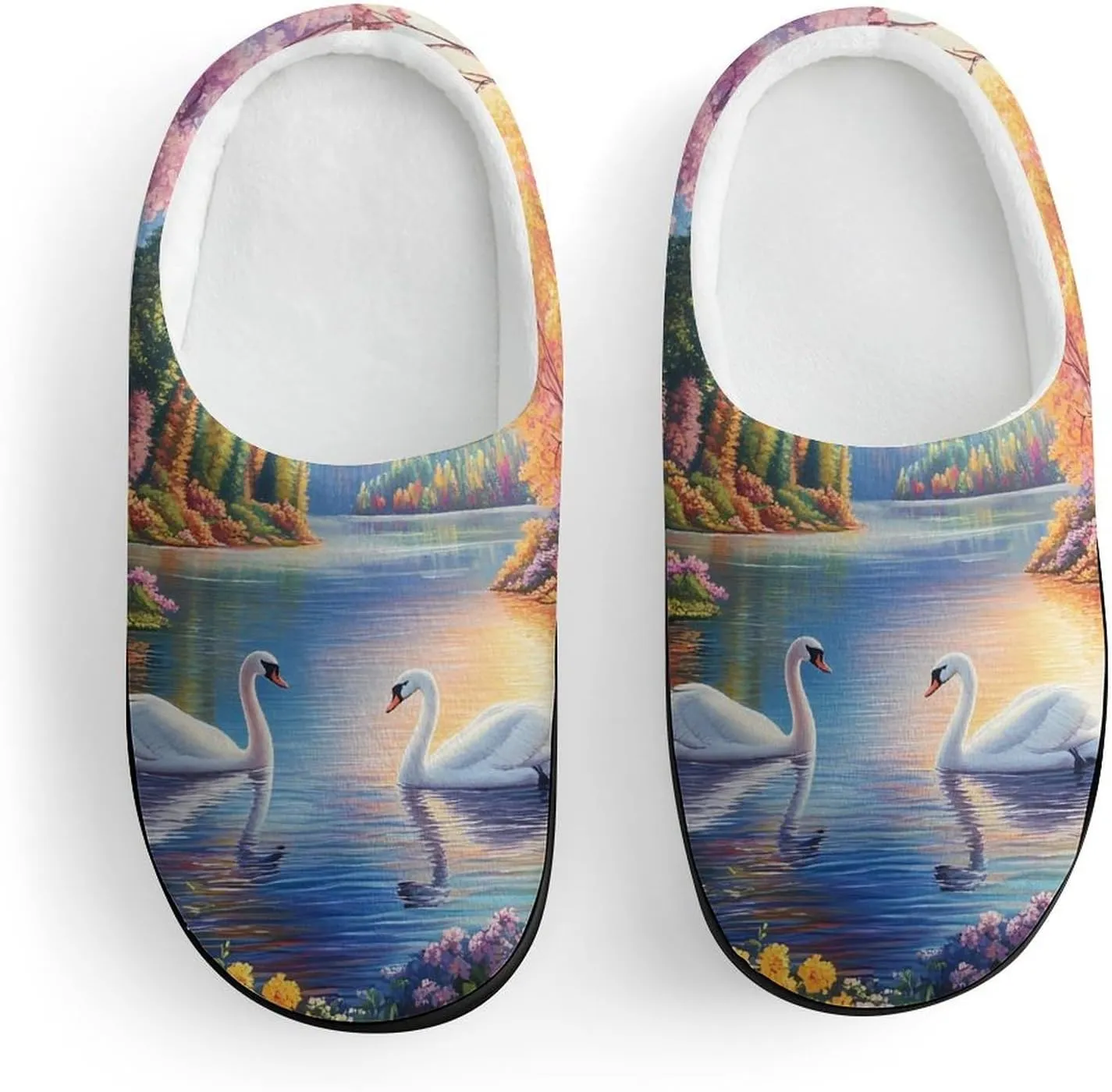Rainbow Lake Swan Slippers Non-slip House Slippers Home Shoes Indoor Outdoor Slippers For Girls Boys