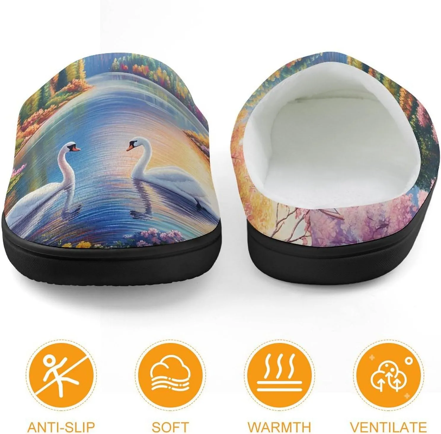 Rainbow Lake Swan Slippers Non-slip House Slippers Home Shoes Indoor Outdoor Slippers For Girls Boys