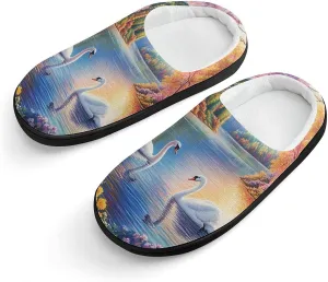 Rainbow Lake Swan Slippers Non-slip House Slippers Home Shoes Indoor Outdoor Slippers For Girls Boys