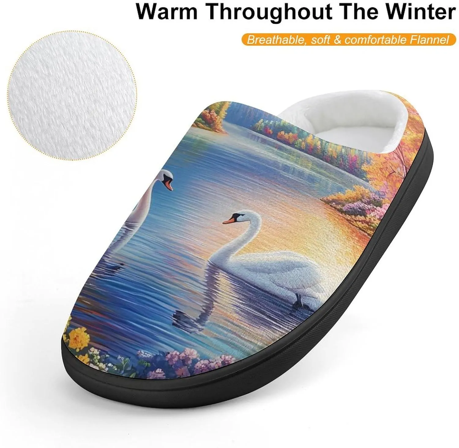Rainbow Lake Swan Slippers Non-slip House Slippers Home Shoes Indoor Outdoor Slippers For Girls Boys