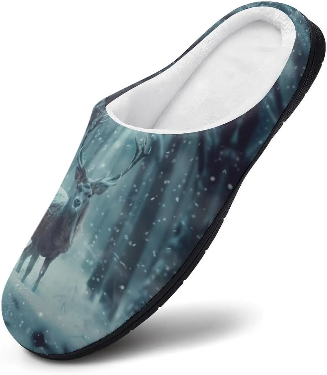 Reindeer in A Blizzard Cotton Slippers Memory Foam House Shoes Anti-skid Sole Slipper for Women Indoor And Outdoor
