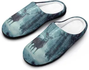 Reindeer in A Blizzard Cotton Slippers Memory Foam House Shoes Anti-skid Sole Slipper for Women Indoor And Outdoor