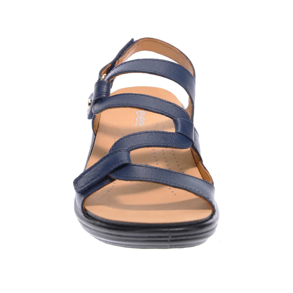 Revere Emerald 3 Strap Blue French Leather Sandal (Women's)