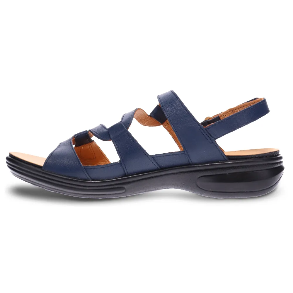Revere Emerald 3 Strap Blue French Leather Sandal (Women's)
