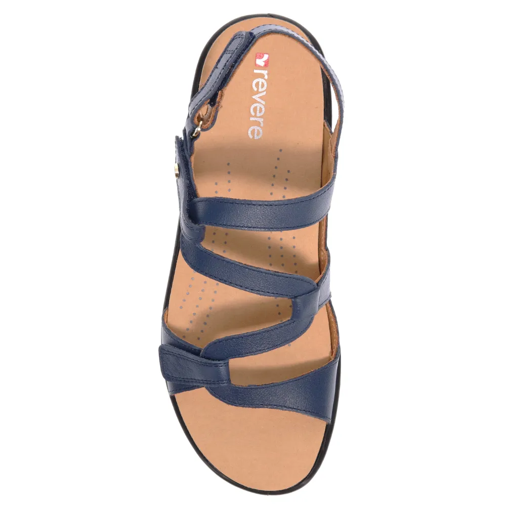 Revere Emerald 3 Strap Blue French Leather Sandal (Women's)
