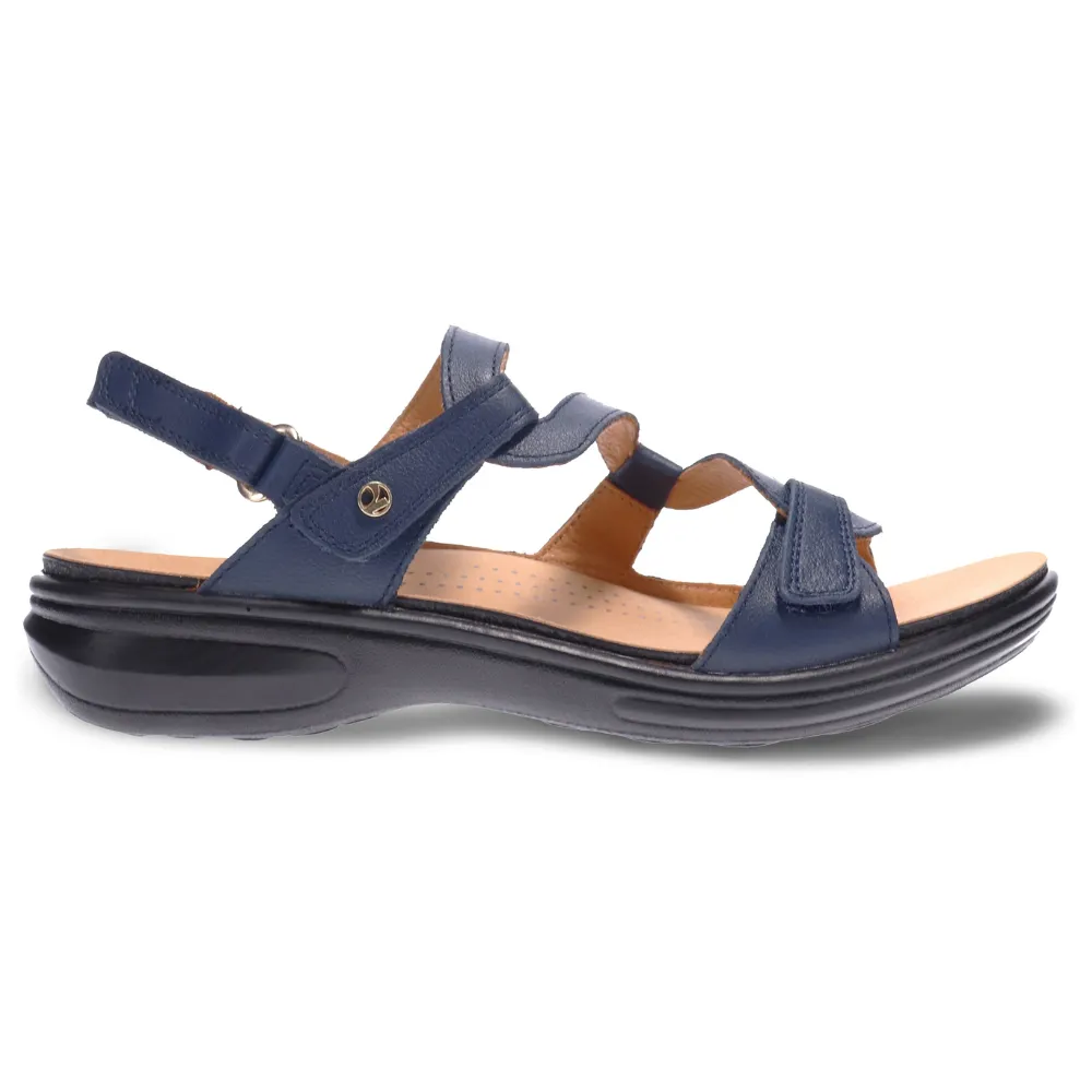 Revere Emerald 3 Strap Blue French Leather Sandal (Women's)