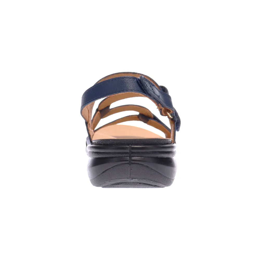 Revere Emerald 3 Strap Blue French Leather Sandal (Women's)