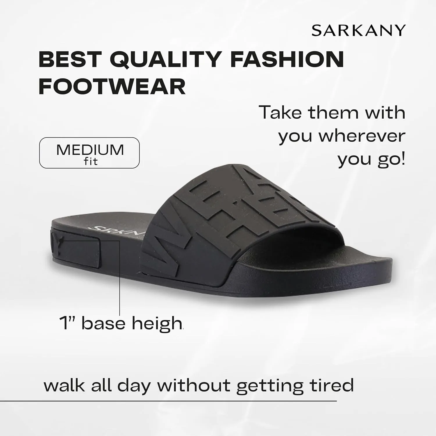 RICKY SARKANY Women's Black Rubber Slides - Casual Outdoor Sandals - Flat Heel - Adjustable Strap - Open Toe - Platform Sandals
