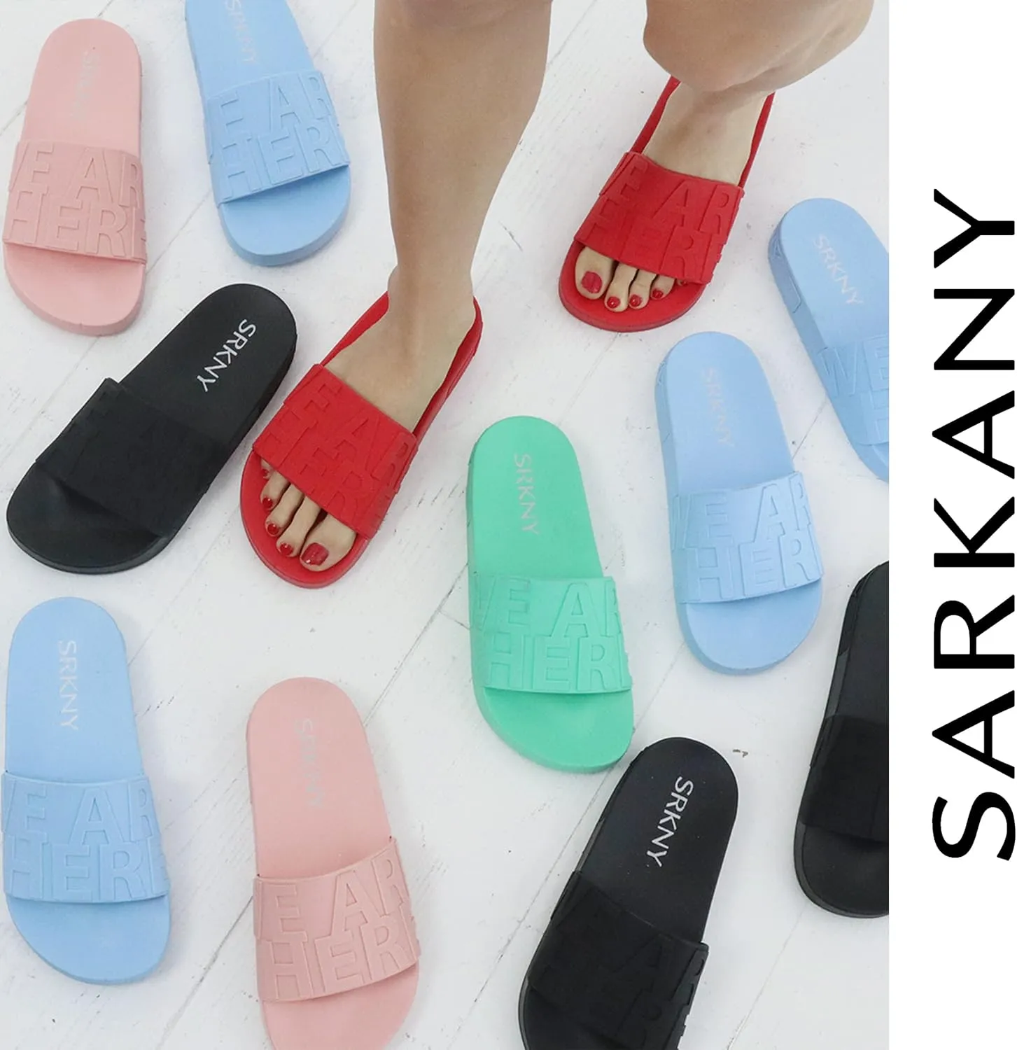 RICKY SARKANY Women's Black Rubber Slides - Casual Outdoor Sandals - Flat Heel - Adjustable Strap - Open Toe - Platform Sandals