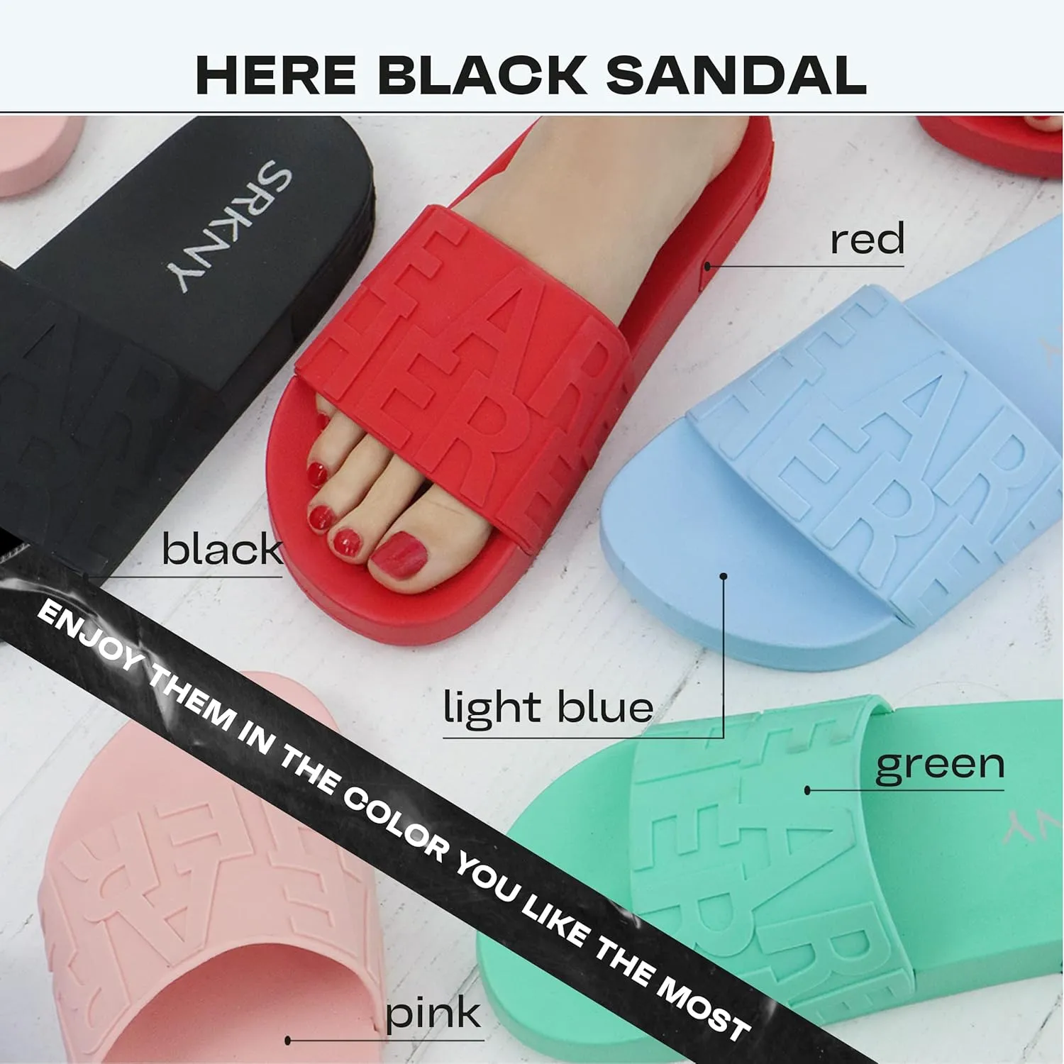 RICKY SARKANY Women's Black Rubber Slides - Casual Outdoor Sandals - Flat Heel - Adjustable Strap - Open Toe - Platform Sandals