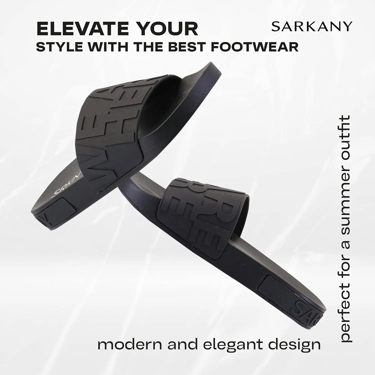 RICKY SARKANY Women's Black Rubber Slides - Casual Outdoor Sandals - Flat Heel - Adjustable Strap - Open Toe - Platform Sandals