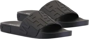 RICKY SARKANY Women's Black Rubber Slides - Casual Outdoor Sandals - Flat Heel - Adjustable Strap - Open Toe - Platform Sandals