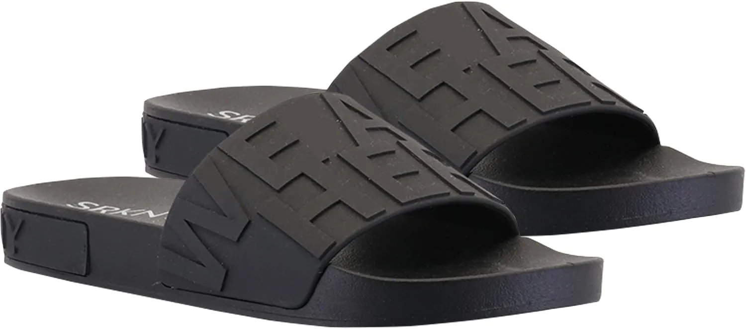 RICKY SARKANY Women's Black Rubber Slides - Casual Outdoor Sandals - Flat Heel - Adjustable Strap - Open Toe - Platform Sandals