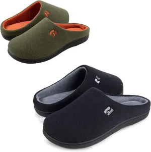 RockDove Set of 2 Pairs - Men's Original Two-Tone Memory Foam Slipper (Size 11-12 Men, Hunter Green) Women's Original Two-Tone Memory Foam Slipper (Size 11-12 Women, Black/Grey)