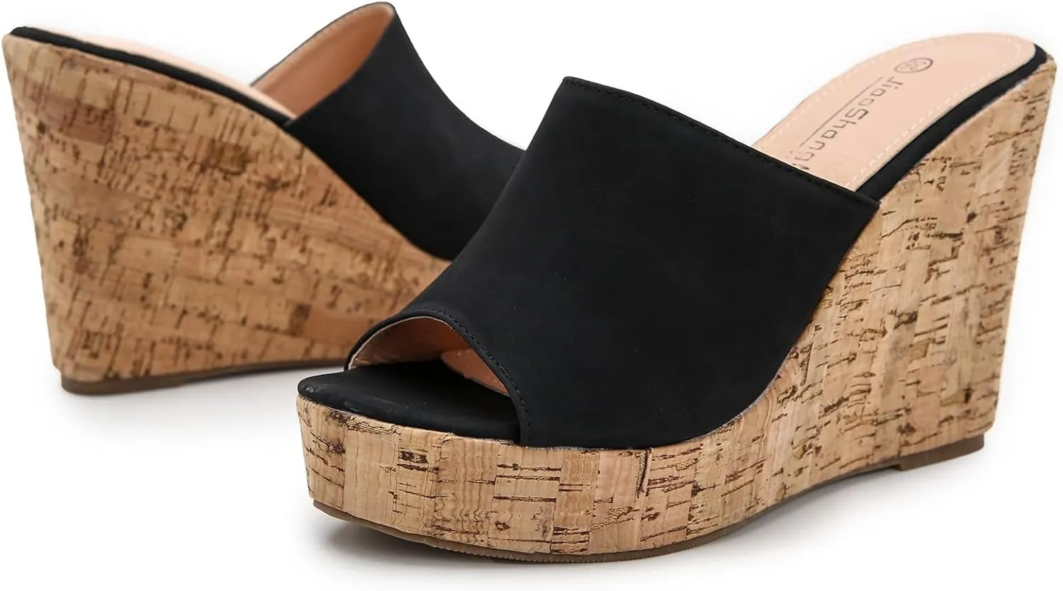 SACFOF Wedge Sandals for Women Dressy Summer Peep Toe Cork Slingback Wedges Slip On Espadrilles Heels Slide Sandals