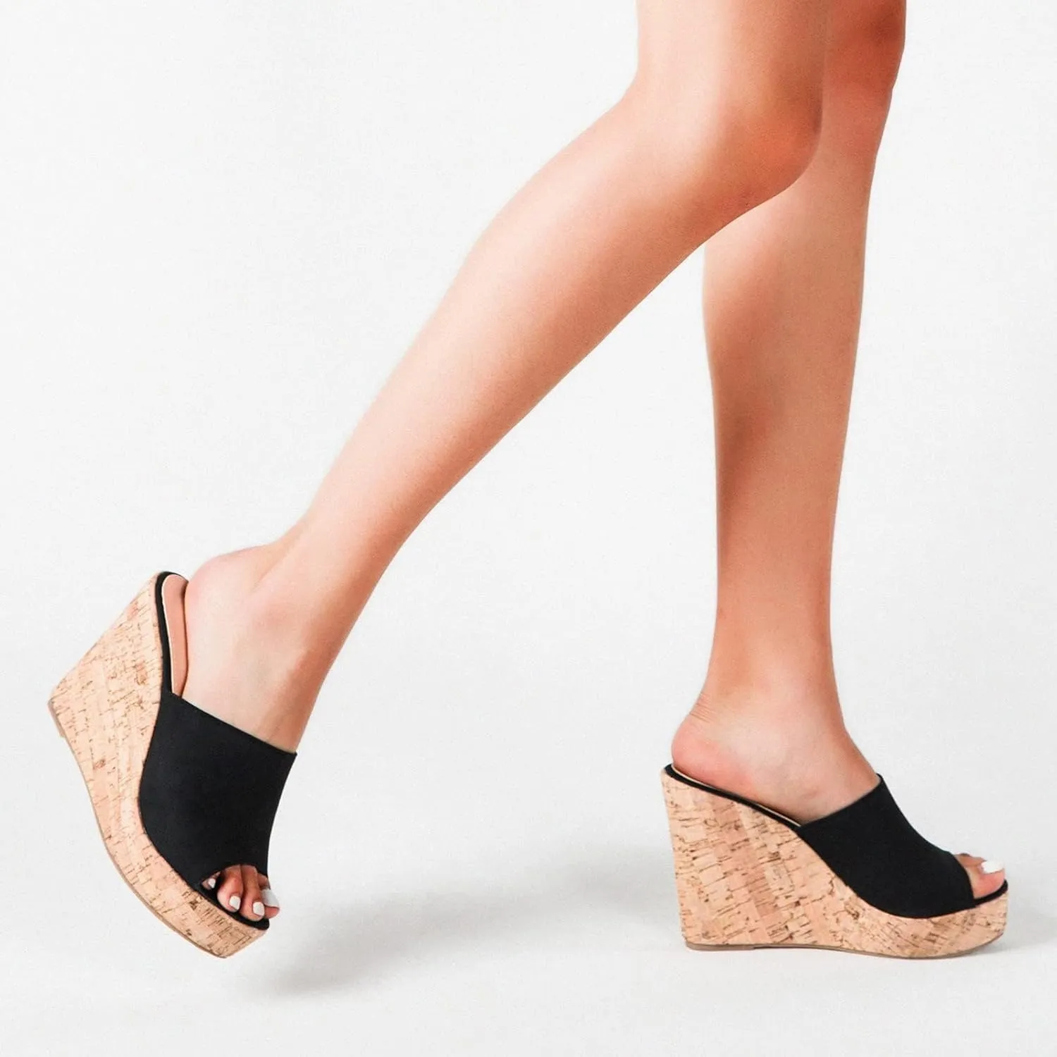 SACFOF Wedge Sandals for Women Dressy Summer Peep Toe Cork Slingback Wedges Slip On Espadrilles Heels Slide Sandals