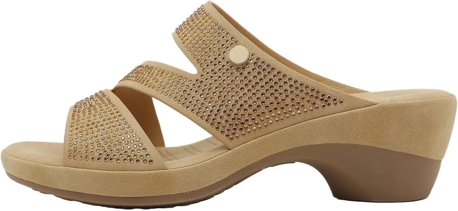 Sandals for Women 2025 Comfortable Trendy Beaded Slip On Beach Shoes Summer Low Heel Arch Support Wedge Sandals