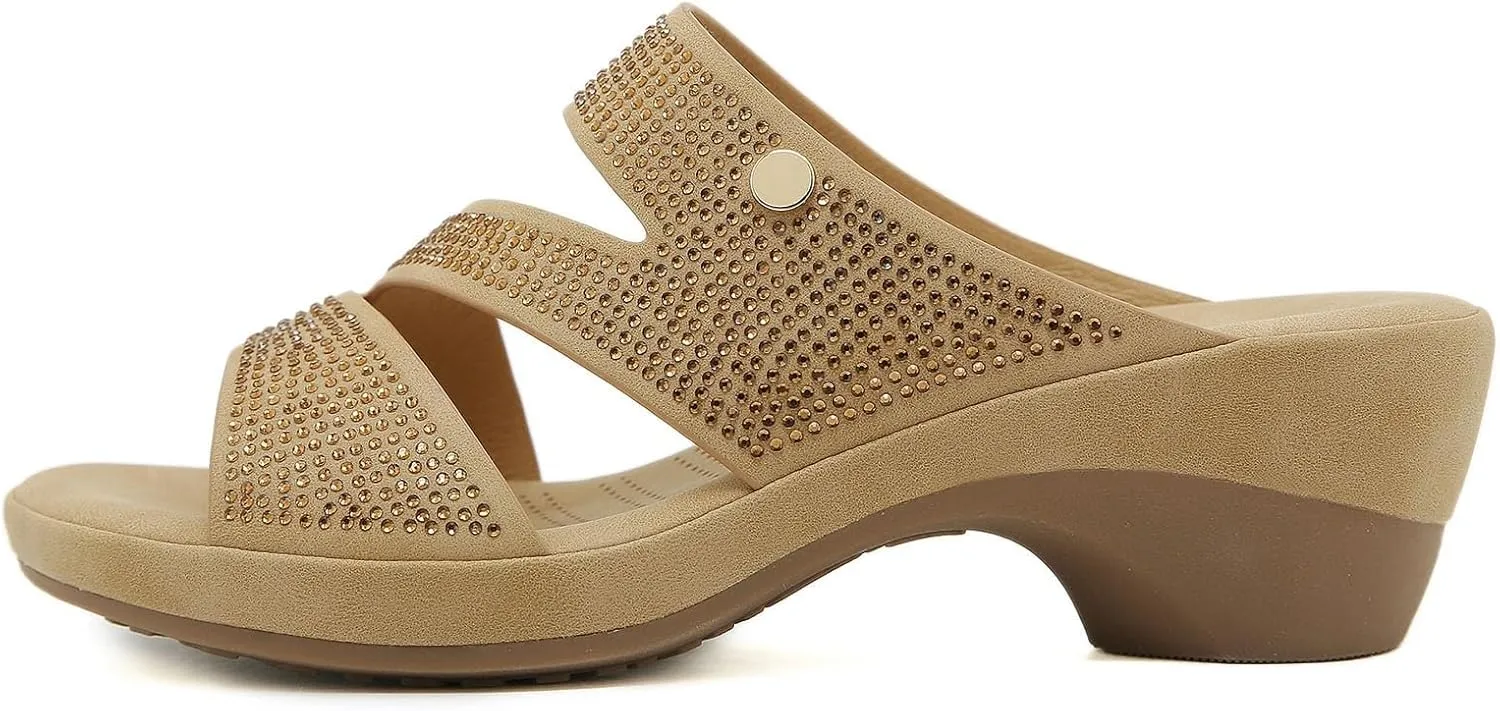 Sandals for Women 2025 Comfortable Trendy Beaded Slip On Beach Shoes Summer Low Heel Arch Support Wedge Sandals