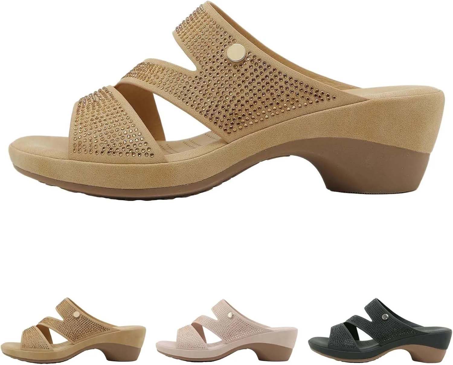 Sandals for Women 2025 Comfortable Trendy Beaded Slip On Beach Shoes Summer Low Heel Arch Support Wedge Sandals