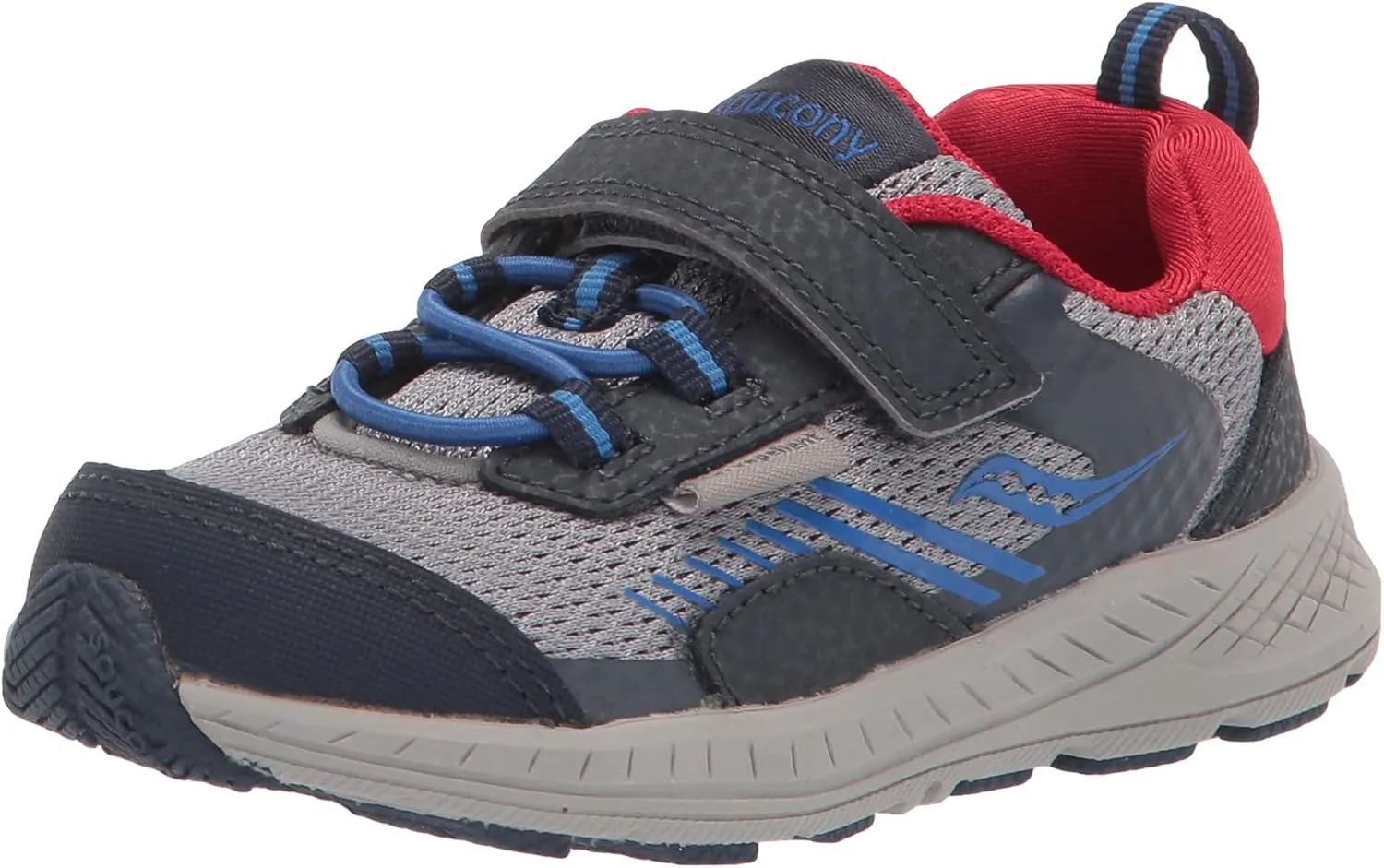 Saucony Wind Shield Alternative Closure Jr. Running Shoe, Navy/Grey/Red, 5 US Unisex Little Kid