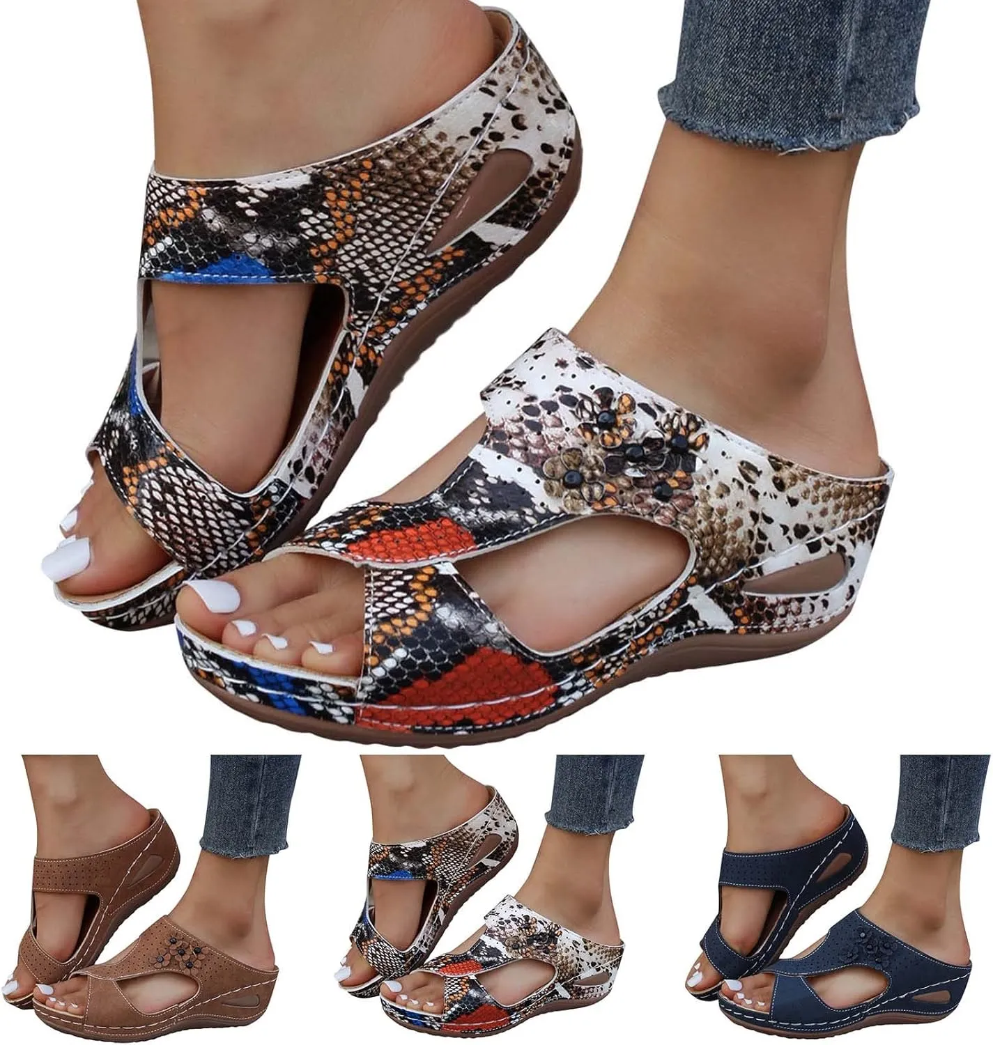 SBGMoSJ Orthopedic Flats for Women 2024 Summer Dress Sandals for Women Gold Sandals for Women Dressy Wide Width Women's Summer Sandals White Orthopedic Flip Flops with Back Strap Women Slides Sandals