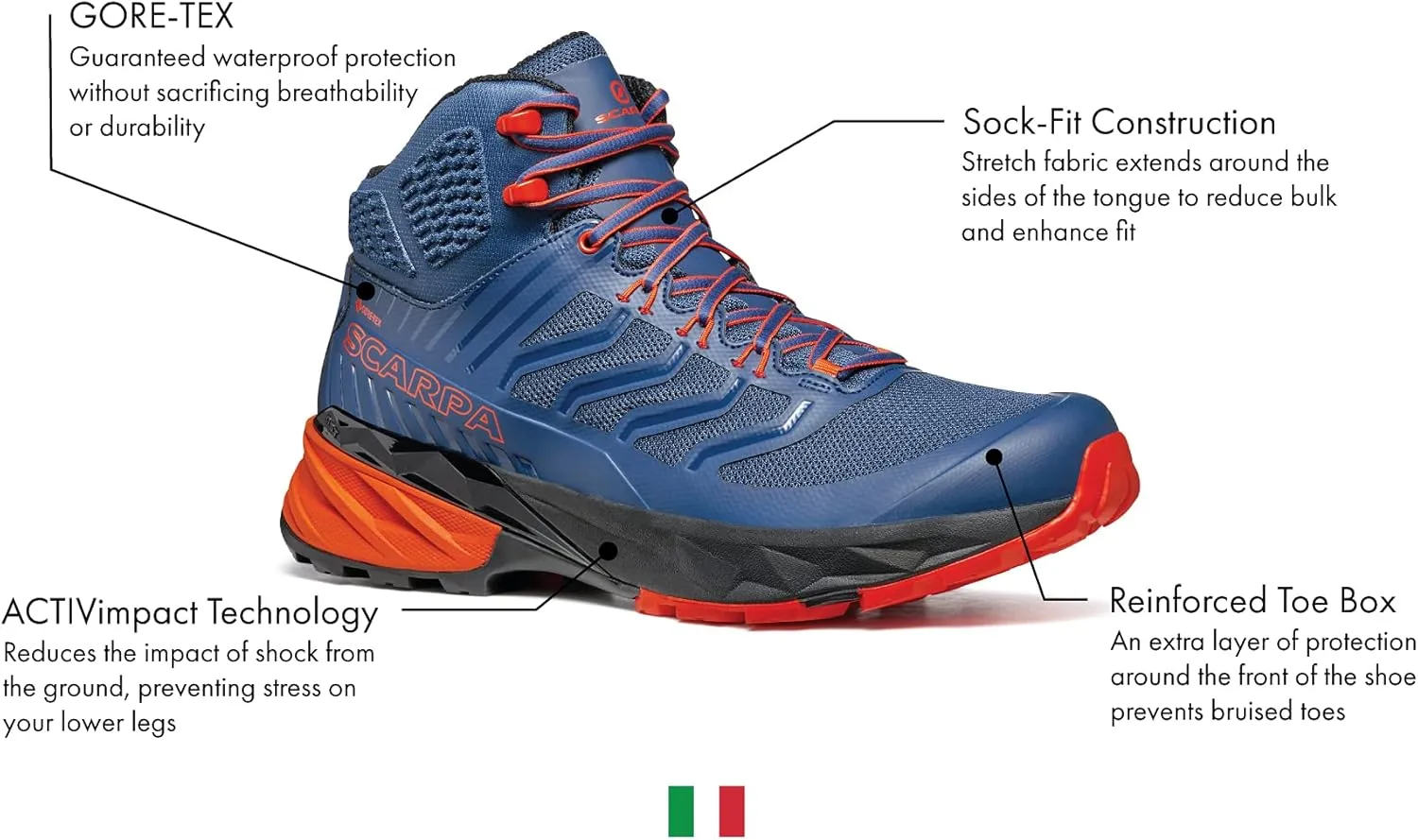SCARPA Men's Rush Mid GTX Waterproof Gore-Tex Shoes for Hiking and Trail Running