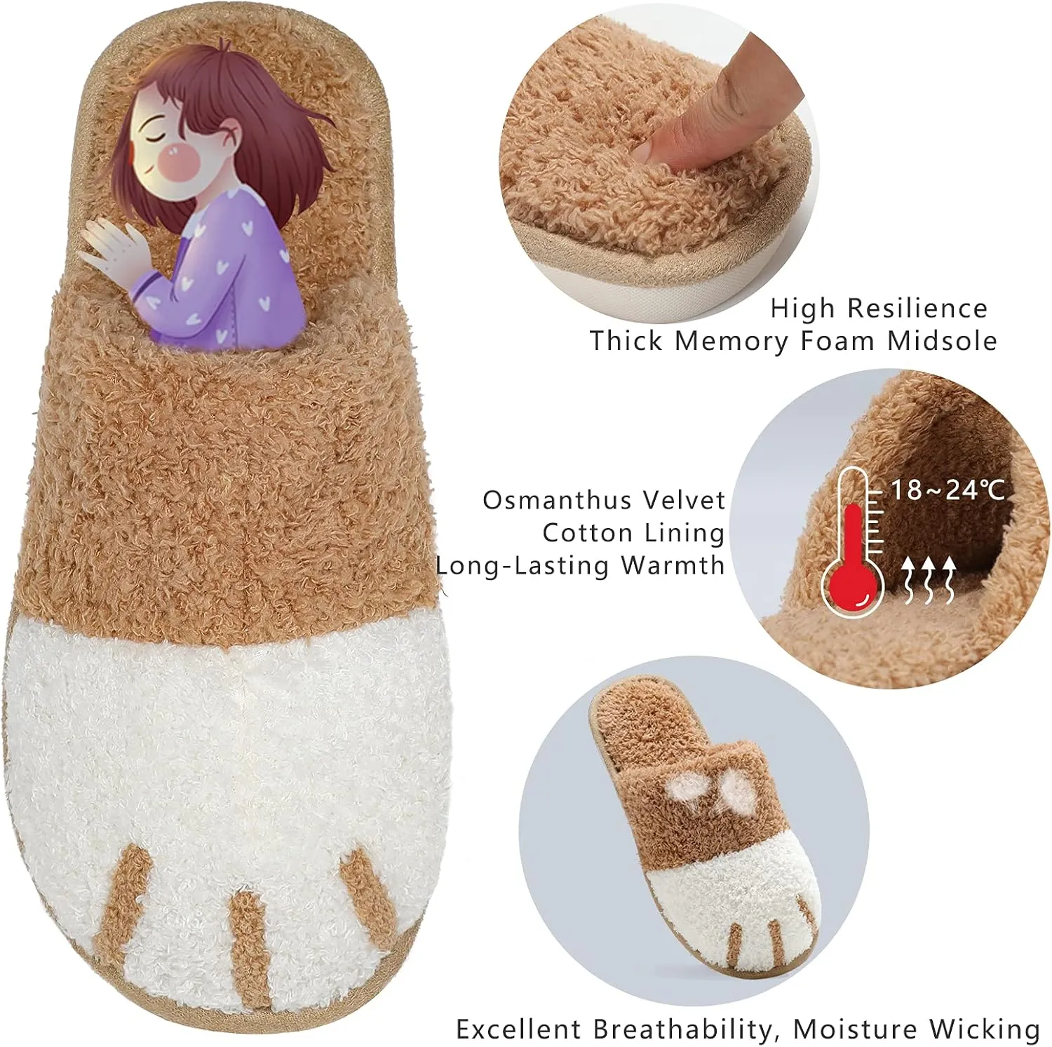 SINNO Cute Animal Slippers for Women Indoor Outdoor Memory Foam House Slipper Soft Warm Cozy Fuzzy Bedroom Non-Slip Shoes Christmas Gift ladies
