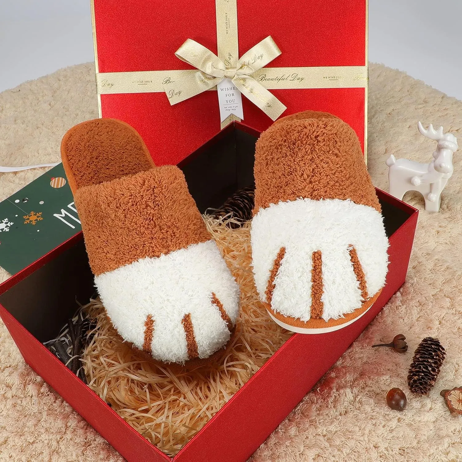 SINNO Cute Animal Slippers for Women Indoor Outdoor Memory Foam House Slipper Soft Warm Cozy Fuzzy Bedroom Non-Slip Shoes Christmas Gift ladies