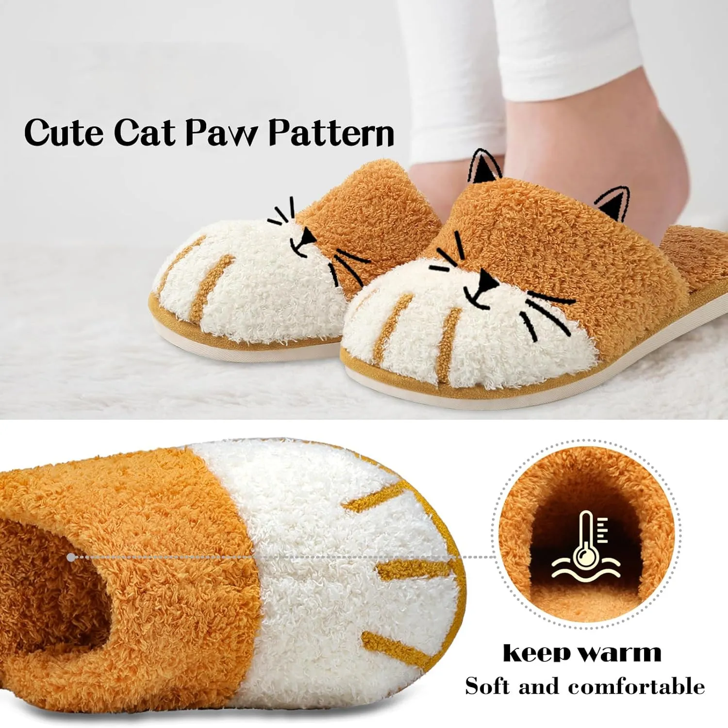 SINNO Cute Animal Slippers for Women Indoor Outdoor Memory Foam House Slipper Soft Warm Cozy Fuzzy Bedroom Non-Slip Shoes Christmas Gift ladies