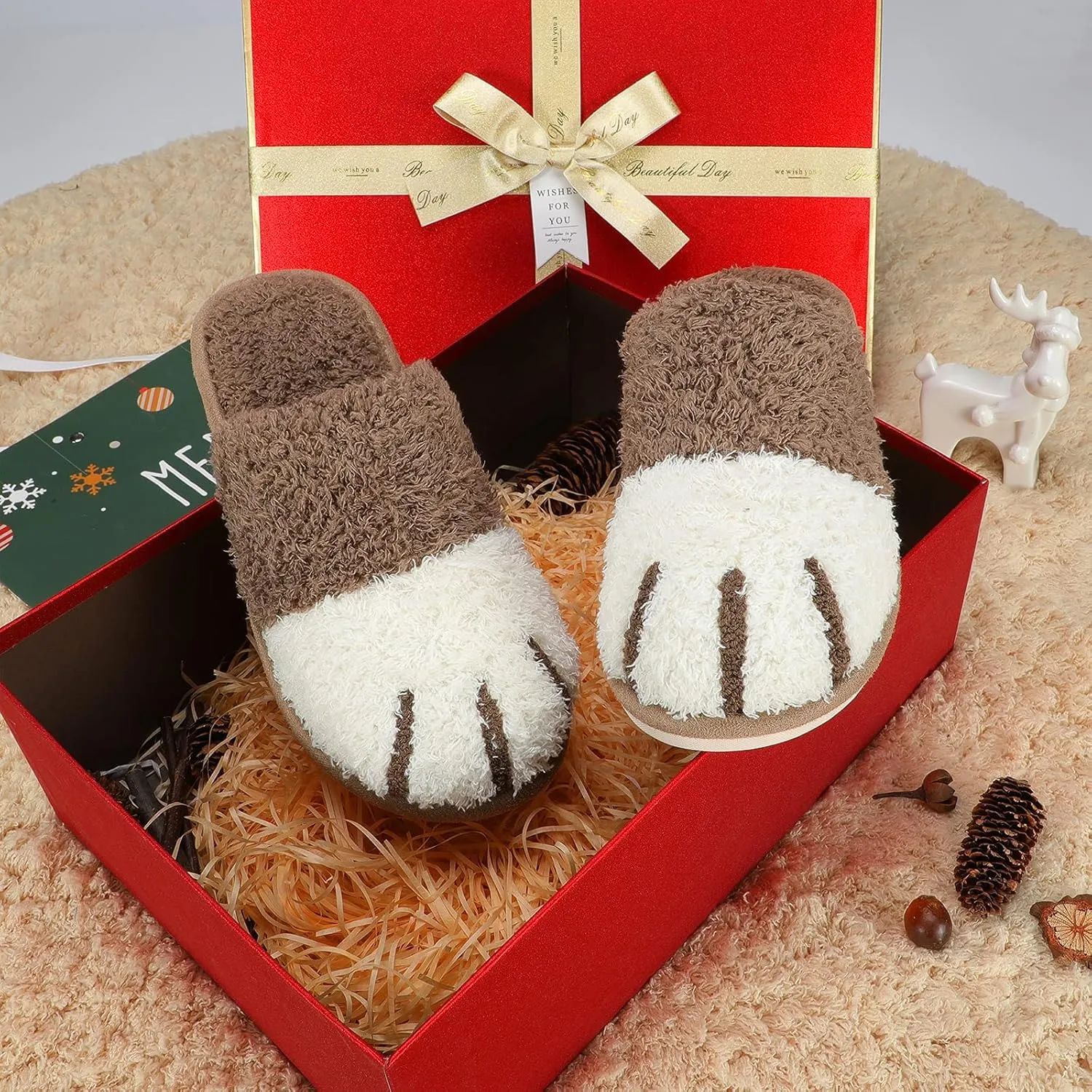 SINNO Cute Animal Slippers for Women Indoor Outdoor Memory Foam House Slipper Soft Warm Cozy Fuzzy Bedroom Non-Slip Shoes Christmas Gift ladies