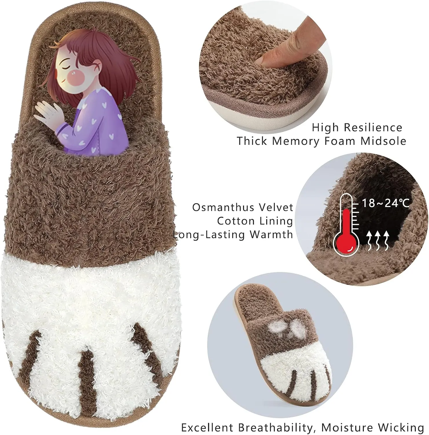 SINNO Cute Animal Slippers for Women Indoor Outdoor Memory Foam House Slipper Soft Warm Cozy Fuzzy Bedroom Non-Slip Shoes Christmas Gift ladies
