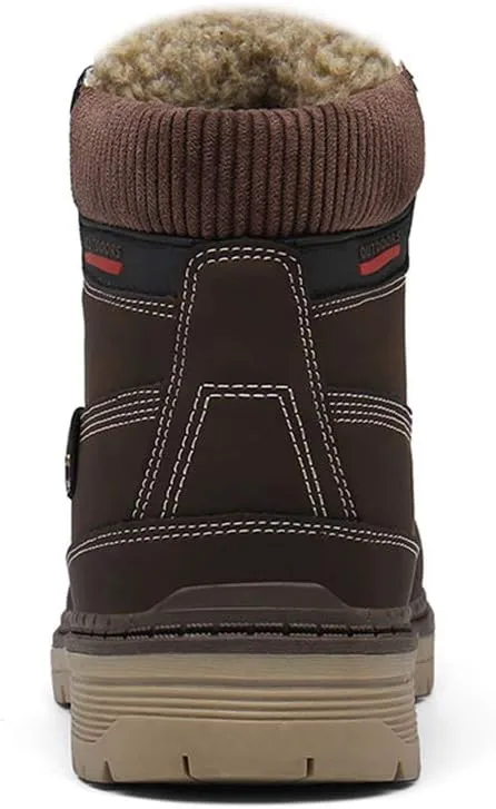 SKDOIUL Mens Winter Snow Boots Leather Ankle Walking Shoes with Warm Fur